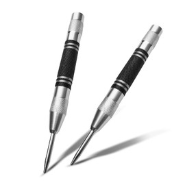 Automatic Center Punch 2-Pack - Heavy-Duty Steel Centre Punch with Non-Slip Handle - Precision Drilling Guide for Woodworking, Metalworking & DIY​(Centre Punches)​