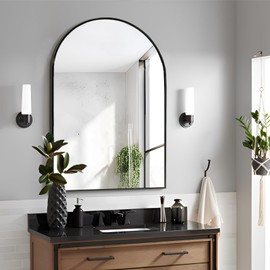 MEETDH Arched Mirror 24x36, Black Wall Mounted Mirrors, Bathroom Mirror for Wall 24 x 36 inch, Vanity Mirror Metal Framed 24"x36", Mordern Mirror for Bedroom, Entray, Living Room