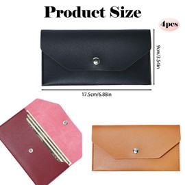 Paidiem 4 Pieces Cash Envelope Wallet Faux Leather Money Stuffing Wallets Organizer Envelope Wallet Retro Clutch Wallets for Men Women Cash Check Billing(Black, Pink, Brown, Red)