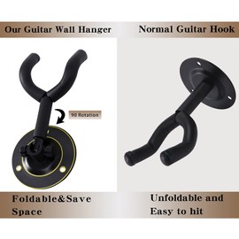 Guitar Hooks for Wall 2 Pack,Folding Hangers for Hanging Guitar,Heavy Duty Hooks for Hanging,Multi-purposed,90 Degree Rotation,Perfectly Display Items,Guitar Bass Accessories,Black