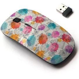 2.4G Wireless Mouse with Cute Pattern Design for All Laptops and Desktops with Nano Receiver - Flowers Bird Cages