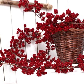 Wuhetyo Christmas Red Pip Berry Garland, Artificial Red and Burgundy Berry Garland Decor for Winter Christmas Indoor Outdoor Home Fireplace Table Decorations(Mini Berry)-2PCS
