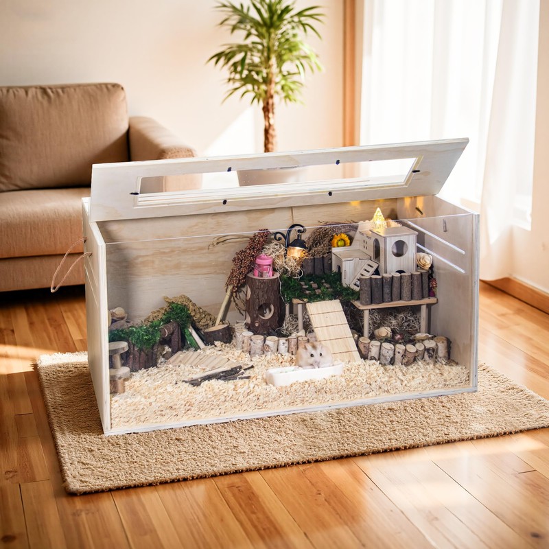 Hamster Cage Chewproof, 32" Wooden Guinea Pig Cage for Small
