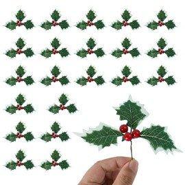 Fake Berries with Leaves Artificial Fruits Plastic Foam Christmas Tree Fake Silk Flowers Home Decoration Party Wedding 20 PCS