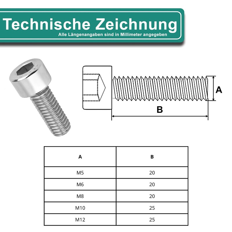PRIOstahl Cylindrical Screws with Hexagon Socket Fully Threaded Screws Hex