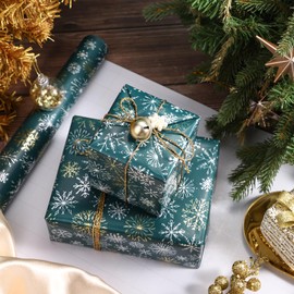 RUSPEPA Christmas Wrapping Paper, Jumbo Roll Paper with Metallic Foil Shine - Dark Gold Snowflake Design for Holiday Gift Wrap - 24 Inches x 100 Feet