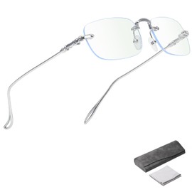 Asogoon Rimless Glasses, Women's, Fashionable, Borderless, Date, No Degree, Blue Light Reduction, UV 99% Protection, Rimless Style, Silver