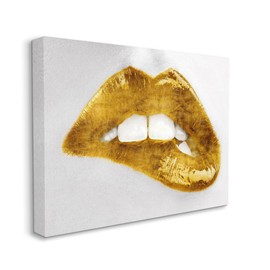 Stupell Industries Modern Yellow Fashion Lip Bite Glam Feminine Photography, Designed by Sarah McGuire Canvas Wall Art, 20 x 16, Silver