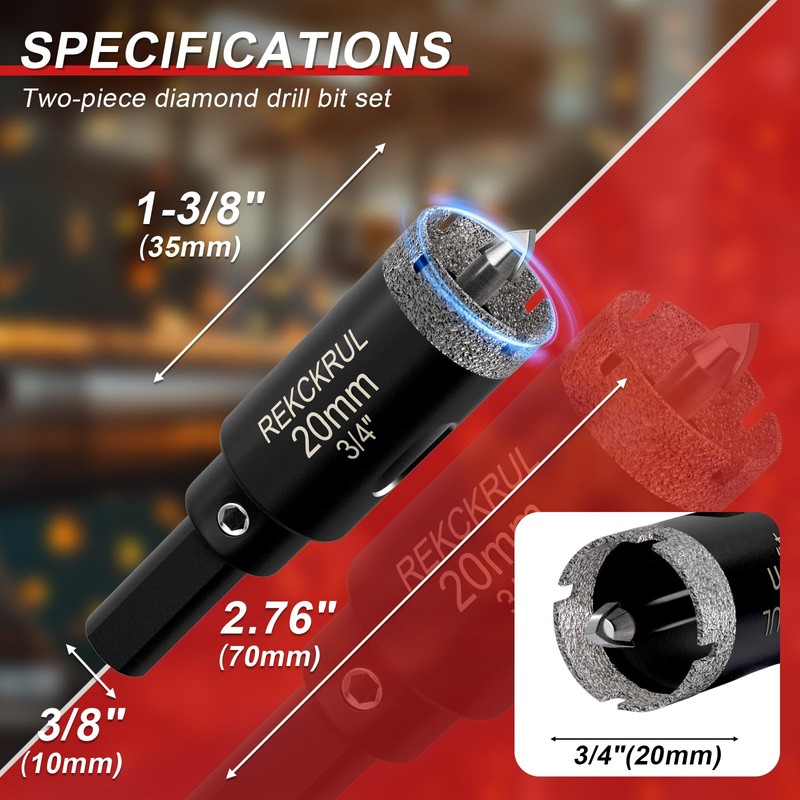 REKCKRUL 3/4 Inch Diamond Hole Saw with Pilot Drill Bit,