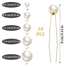 18 Pieces 5 Sizes Wedding Pearl Hair Pins Bridal Hair Pins Pearl Hair Accessories, U Shaped Pearl Flower Bobby Pins for Girls, Pearl Rhinestone Hair Buckle Hair Ornament Bridal Bridesmaid U-shaped Hair Clip (Gold)