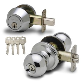 Copper Creek BKDB141PS Ball Door Knob Keyed Alike with Deadbolt Combination, Polished Stainless