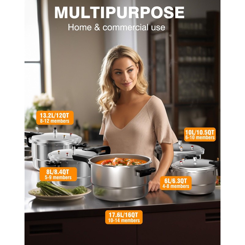 WantJoin 16Qt Aluminum Pressure Cooker w/Release Valve & Multiple Protective