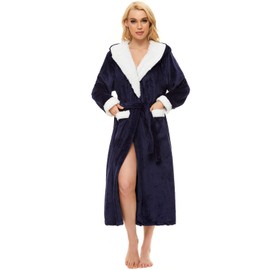Devirld Plush Robes Fleece Womens Robe, Fuzzy Fluffy Women's Bathrobe Soft Warm Female Bathrobes Long
