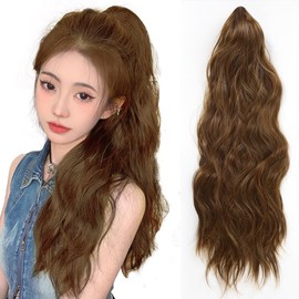 HAIRCUBE Ponytail Wig, Curly, Long Hair Extension, Ponytail, Curly Hair, 23.6 inches (60 cm), Point Wig, Natural, Light Brown