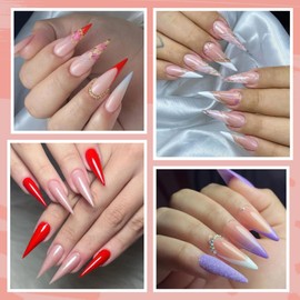 UNA GELLA UNA GELLA Stiletto Gel Nail x Tips 504pcs Long Stiletto Almond Clear Curved Nails Tips Half Cover False Fake Nails for DIY Press On Nails Extension Art Salon 12 Sizes