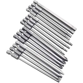 Bestgle 16 Pcs Long Magnetic Screwdriver Bits, 1/4 Inch Hex Shank Drill Screw Driver Bit Set 4 in 1 Multiple Powel Tools Kit, 100mm Length (Hex+Torx+Cross+Slotted Tip Bits)