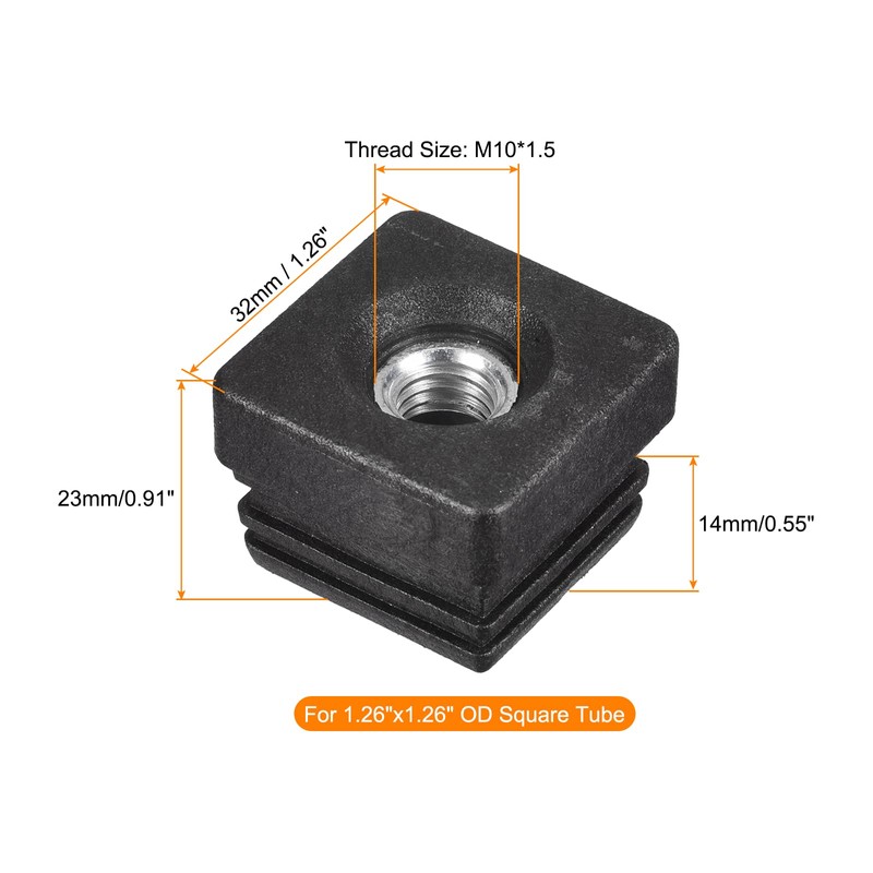 uxcell 4Pcs Inserts for Square Tubes with M10 Thread, for
