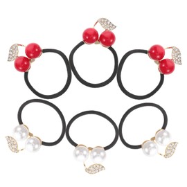 Healvian 6pcs Cute Cherry Rhinestone Hair Ties for Girls and Ladies Decorative Elastic Ponytail Holders Sparkling Accents for Everyday and Special Occasions