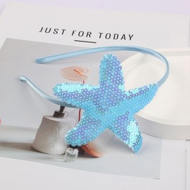 HIFANMM Starfish Headband Sparkle Summer Beach Hair Bands for Girls Women, Blue Sequin Fish Star Hair Accessories Non Slip Headbands Sparkle Summer Day Cosplay Party Decoration Supplies