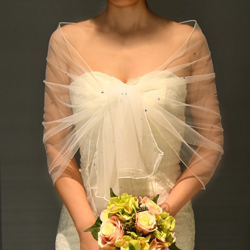 LOVFOIVER Pearl Bridal Shawl Women Soft Tulle Evening Dress Wraps