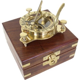 Antik 2000 Functional Nautical Compass Brass with Sundial in Elegant Gift Wooden Box