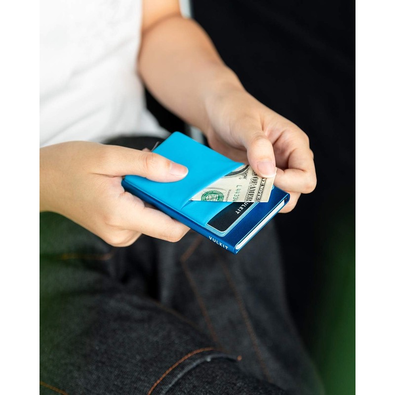 VULKIT Card Holder with Money Pocket Pop Up Wallet RFID
