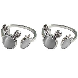 LALAFINA Ring Set 2pcs Rabbit Ring Opal Finger Rings Stackable Rings Animals Finger Ring Finger Rings Easter Finger Jwelries Bunny Carrot Finger Rings Open Ring Adjustable Copper Girl