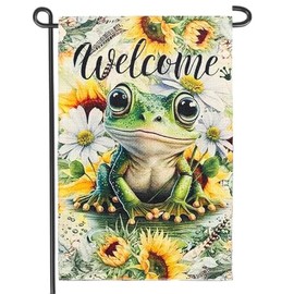 Summer Welcome Frog Garden Flags 12x18 Inch Double Sided Sunflower Seasonal Farmhouse Yard Outdoor Decoration(A)