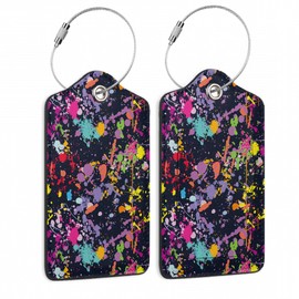 Luggage Tags for Suitcase,2 Pack Colorful Abstract Splash Luggage Tag Leather Privacy Cover ID Label with Stainless Steel Loop for Women Men Kids Girls Travel