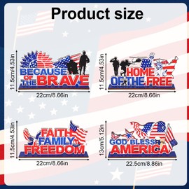 4pcs Patriotic Memorial Table Signs, 4 Styles USA Fourth of July Decorations with Base Table Centerpieces Topper Perfect 4th of July Americana Veterans Independence Theme Party Home Decor and Supplies