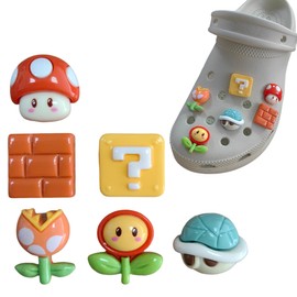 6-Piece Shoe Charms Anime Croc Charms, 3D Resin Cute Shoe Charms for Crocs, Croc Charms for Girls Boys Croc Charms Women Adult - Croc Pins Croc Accessories (Mario Red)