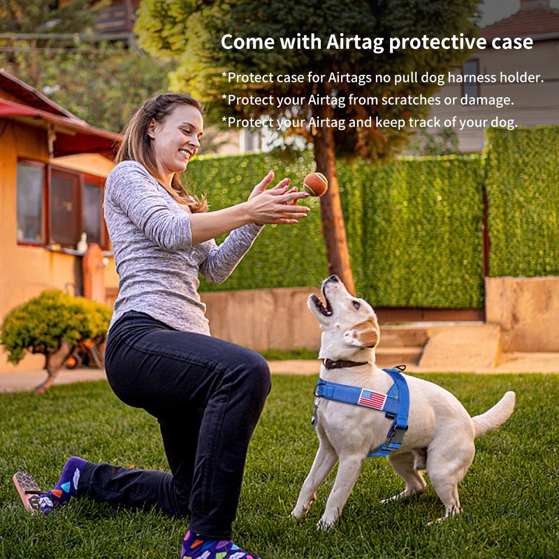 Annchwool No Pull Dog Harness with Airtag Case and Two