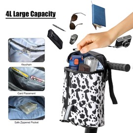 AIWARGOD Portable Electric Scooter Bag, 4L Large Soft Scooter Storage Bag with Shoulder Straps, Pockets and Reflective Strips, Waterproof Electric Bike Front Handlebar Bag