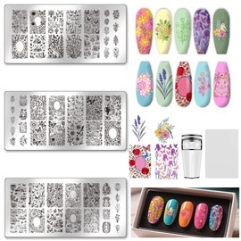 UNICRAFTALE Nagelstempelplatten Nagelstempel Set Mit Siegelstempel Und Schaber Vintage Garten Blumen Hunde Bildstempelplatte Nagelkunstwerkzeug Für DIY Druck Maniküre Salon Design Geschenk