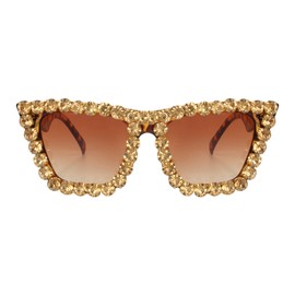 Xpectrum Sparkly Diamond Sunglasses Bling Square Frame Festival Disco Rhinestone Accessories (Tortoise Brown, 75)