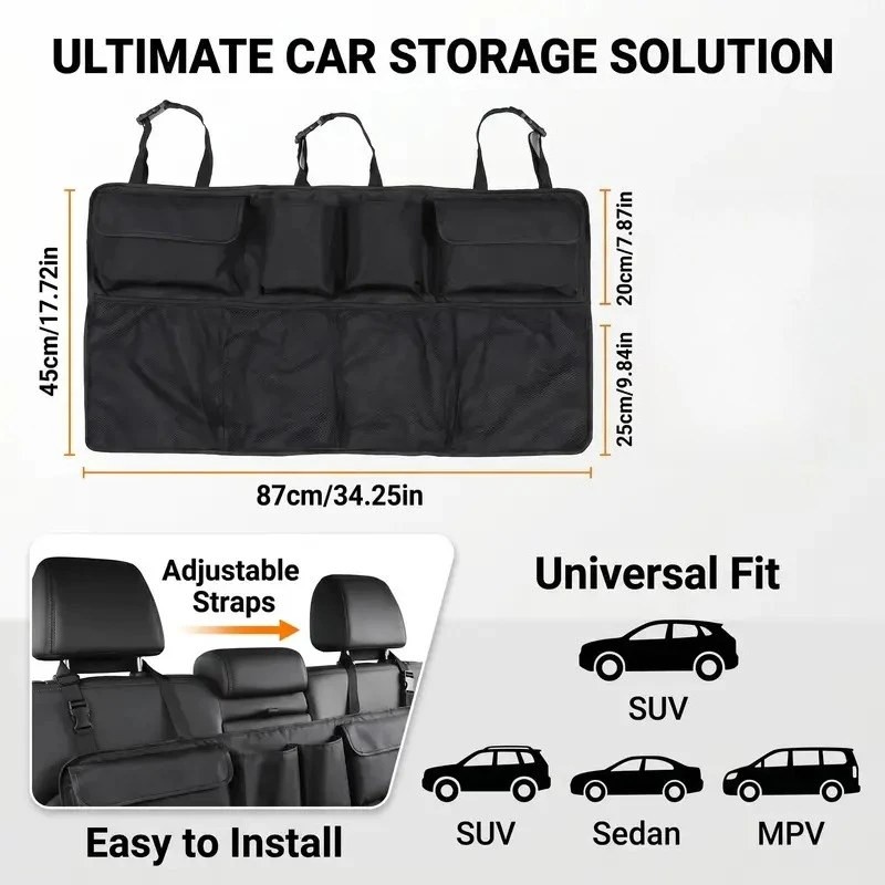 DrivePro Car Back Seat Organizer Storage – Multi-Pocket PU Leather