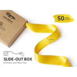 Keypan Yellow Ribbon 1-1/2 Inch x 50 Yards Double-Faced Satin Ribbons for Crafts Gift Wrapping Flower Bouquet Wedding Paper Holiday Decorating