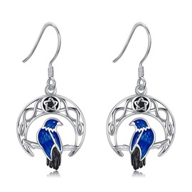 DAYLINLOVE Raven Earrings S925 Sterling Silver Celtic Knot Moon Dangle Drop Earrings Crow Viking Jewelry Gifts For Women Men Raven Lover