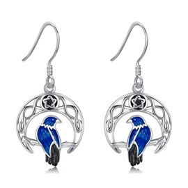 DAYLINLOVE Raven Earrings S925 Sterling Silver Celtic Knot Moon Dangle Drop Earrings Crow Viking Jewelry Gifts For Women Men Raven Lover