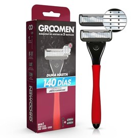 GROOMEN 500 - Rastrillo de 5 cuchillas con nanotecnología cerámica, doble banda lubricante, carbón activado, aloe vera y vitamina E. Caja con mango y 