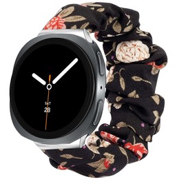 Compatible with Galaxy Watch 8 Band, Lamshaw Fabric Elastic Scrunchie Elastic Women Cute Replacement Straps Compatible with Galaxy Watch 8 40mm, 44mm, 46mm classic, Ultra 47mm LTE Smartwatch (Black Flower, For Watch 8 40mm, 44mm, 46mm classic)
