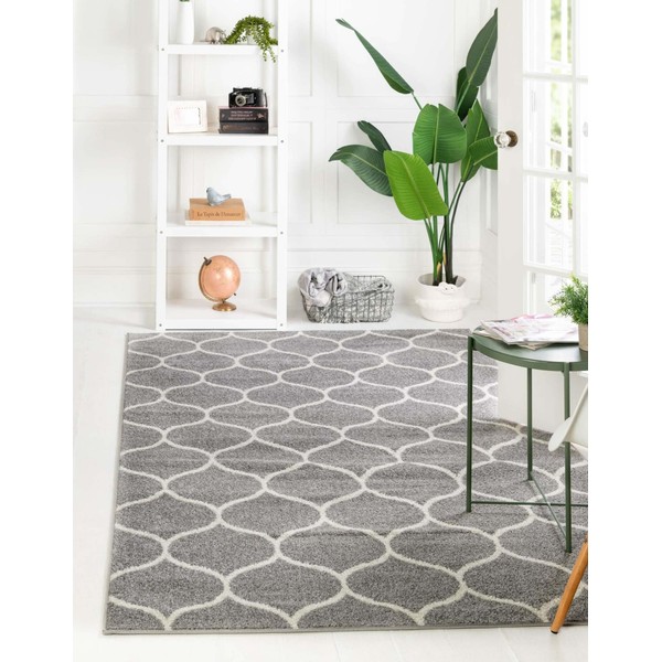 Unique Loom Trellis Frieze Collection Area Rug - Rounded (8' x 10', Light Gray/ Ivory)