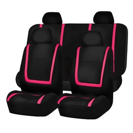 FH Group Car Seat Covers Full Set Cloth - Universal Fit Automotive Seat Covers, Low Back Front Seat Covers, Solid Back Seat Cover, Washable Car Seat Cover for SUV, Sedan and Van Pink