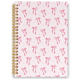 XPH Coquette Pink Bow Spiral Notebook, Preppy Aesthetic Journaling Notebooks for Teen Girls Women Teacher, Trendy Girly Ribbon Hardcover Journals for Office School, 160 Pages 5.5 x 8.3 Inch
