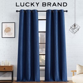 Lucky Brand – Solana Thermal Woven Window Curtain | Room Darkening & Thermal Insulated | Grommet Header | Set of 2 Panels & 2 Tiebacks | Measures 38" x 96" | Denim Blue