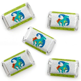 Roar Dinosaur - Mini Candy Bar Wrapper Stickers - Dino Mite T-Rex Baby Shower or Birthday Party Small Favors - 40 Count
