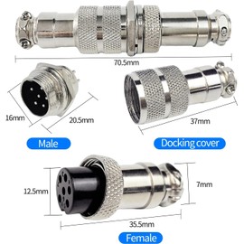RUNCCI-YUN 2 Sets GX16 6Pin Aviation Plug, Circular Metal Aviation Plug, GX16 Male Female Connector 6Pin Panel Mounting Cable Connector