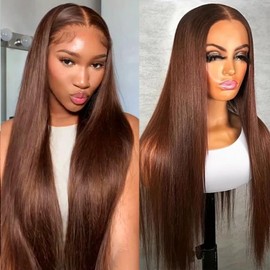 Mihugass 250% Density Chocolate Brown 13x6 Lace Front Wigs Human Hair 30 Inch Lace Frontal Human Hair Wigs For Women HD Transparent Lace Wigs