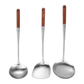Leadigol Wok Spatula and Ladle,Skimmer Ladle Tool Set, Spatula for Wok, 304 Stainless Steel Wok Spatula