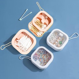 HAUNDRY 4pcs Hair Tie Organizer, Small Portable Travel Qtip Holder, Toddler Girls Hair Accessories Organizer Best for Small Items Organizer for Travel or Storag in the Car, Pink&White